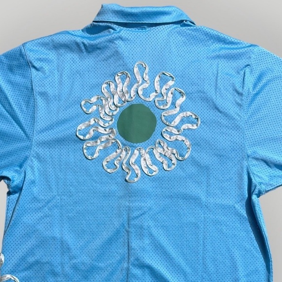 1 Nike Uphoria Button-Up Mesh Short Sleeve Top Baltic Blue DV9676-416 - Picture 9 of 9